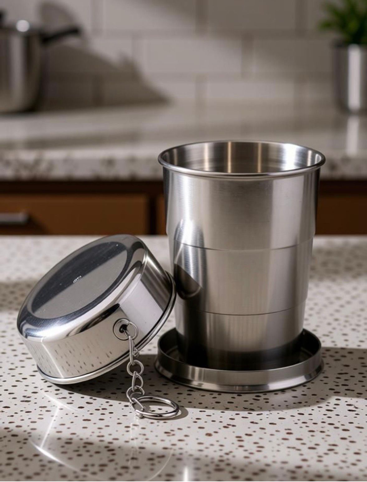 WISEINDIA - FOLDABLE STAINLESS STEEL GLASS WITH KEYCHAIN