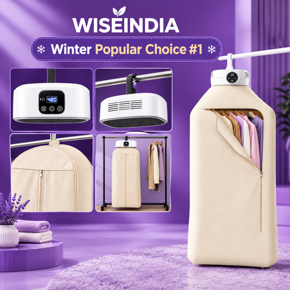 WISEINDIA Portable Clothes Dryer | Foldable Indoor Drying Wardrobe | 1 year Warranty