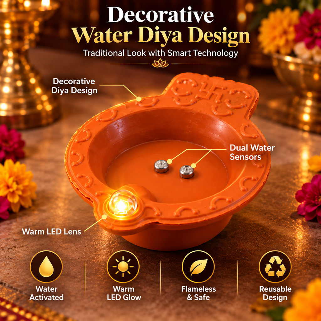Water Sensor LED Diyas, Water Activated Flameless Decorative Lights for Diwali, Pooja and Festivals