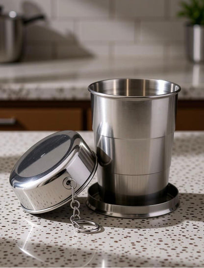 WISEINDIA - FOLDABLE STAINLESS STEEL GLASS WITH KEYCHAIN