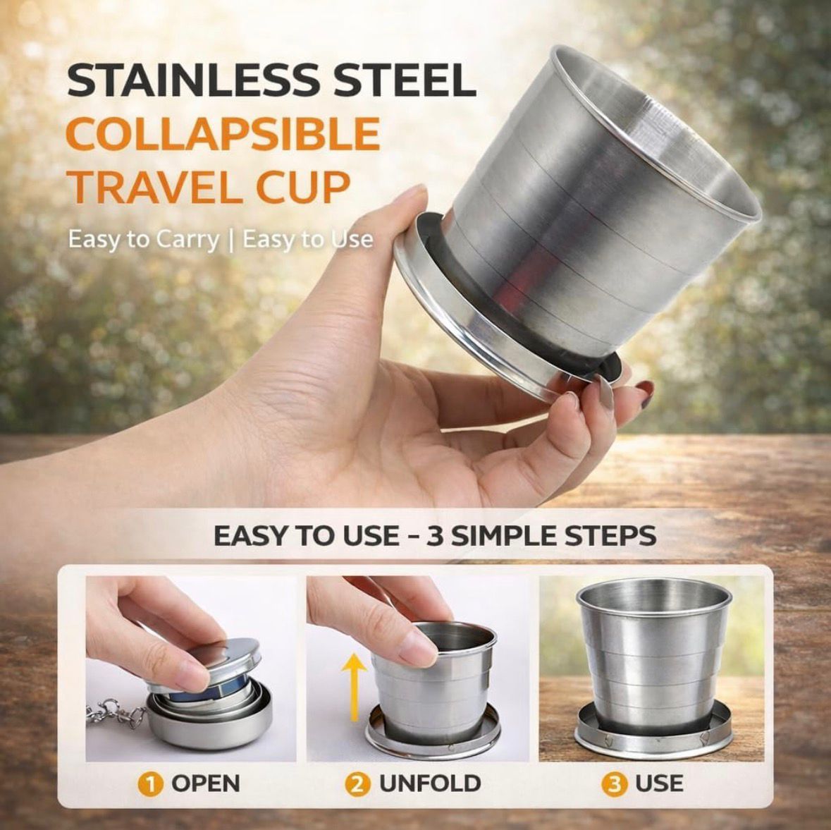 WISEINDIA - FOLDABLE STAINLESS STEEL GLASS WITH KEYCHAIN