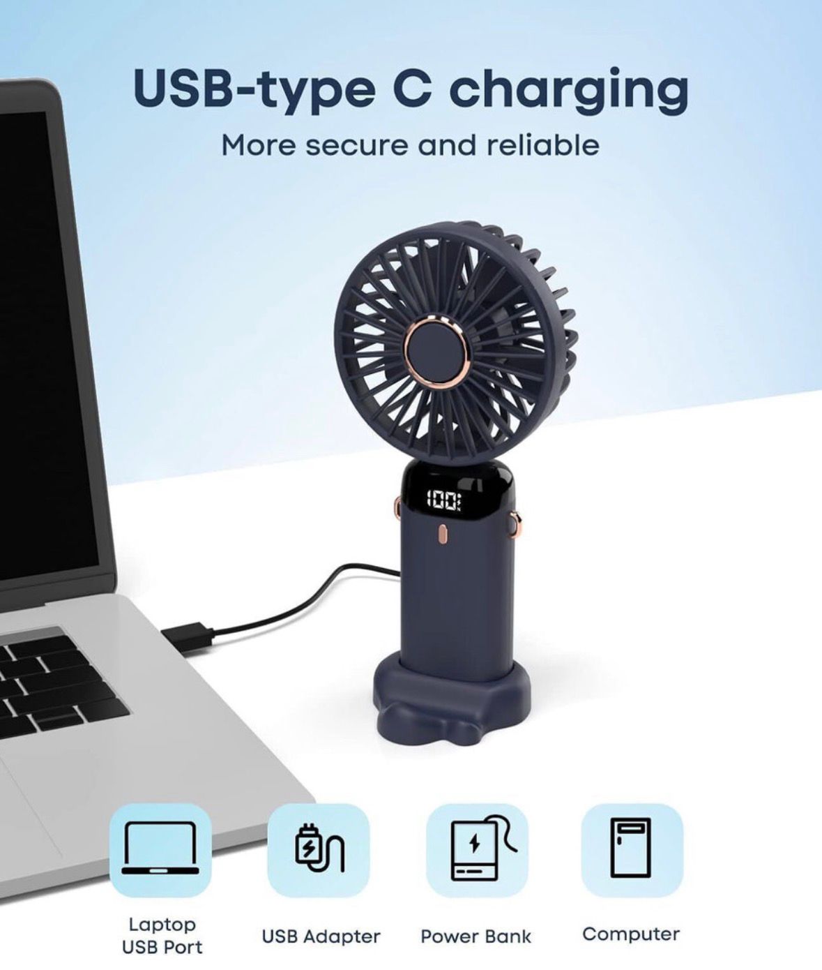 WISEINDIA - PRO LED DISPLAY PORTABLE FAN | 2 YEARS WARRANTY