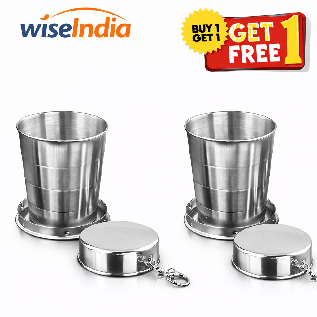 WISEINDIA - FOLDABLE STAINLESS STEEL GLASS WITH KEYCHAIN