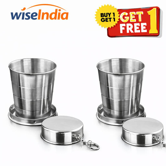 WISEINDIA - FOLDABLE STAINLESS STEEL GLASS WITH KEYCHAIN