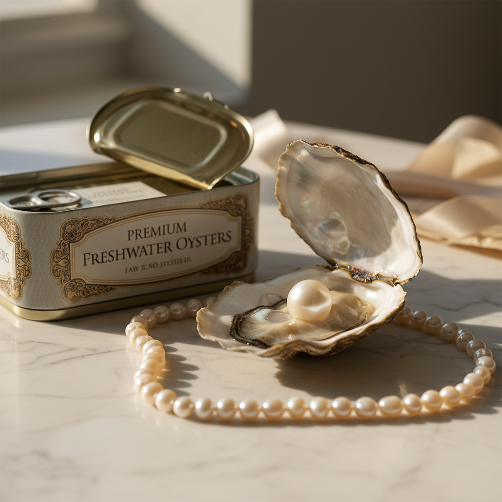 Oyster opening with pearl and packaging