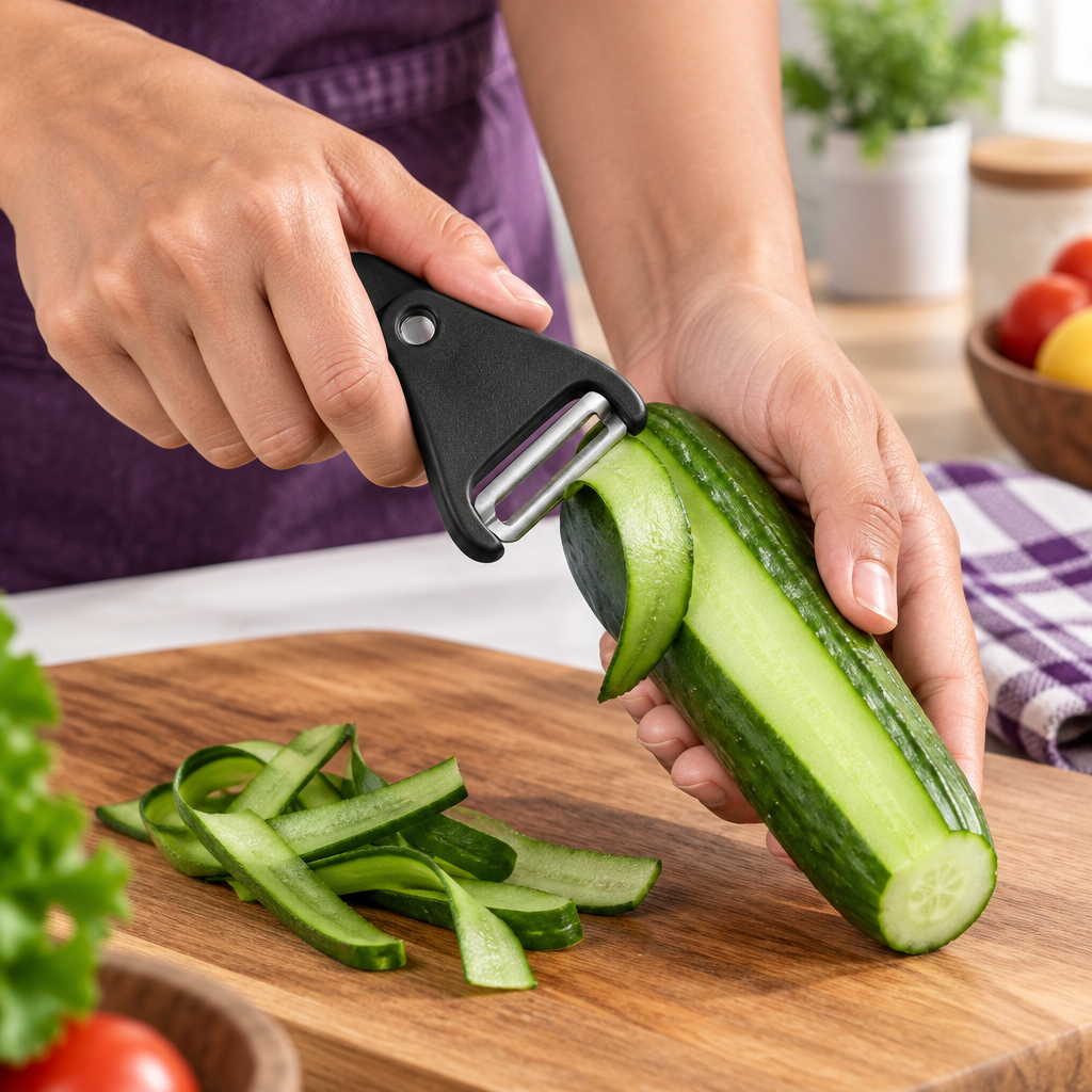 Peeling a cucumber